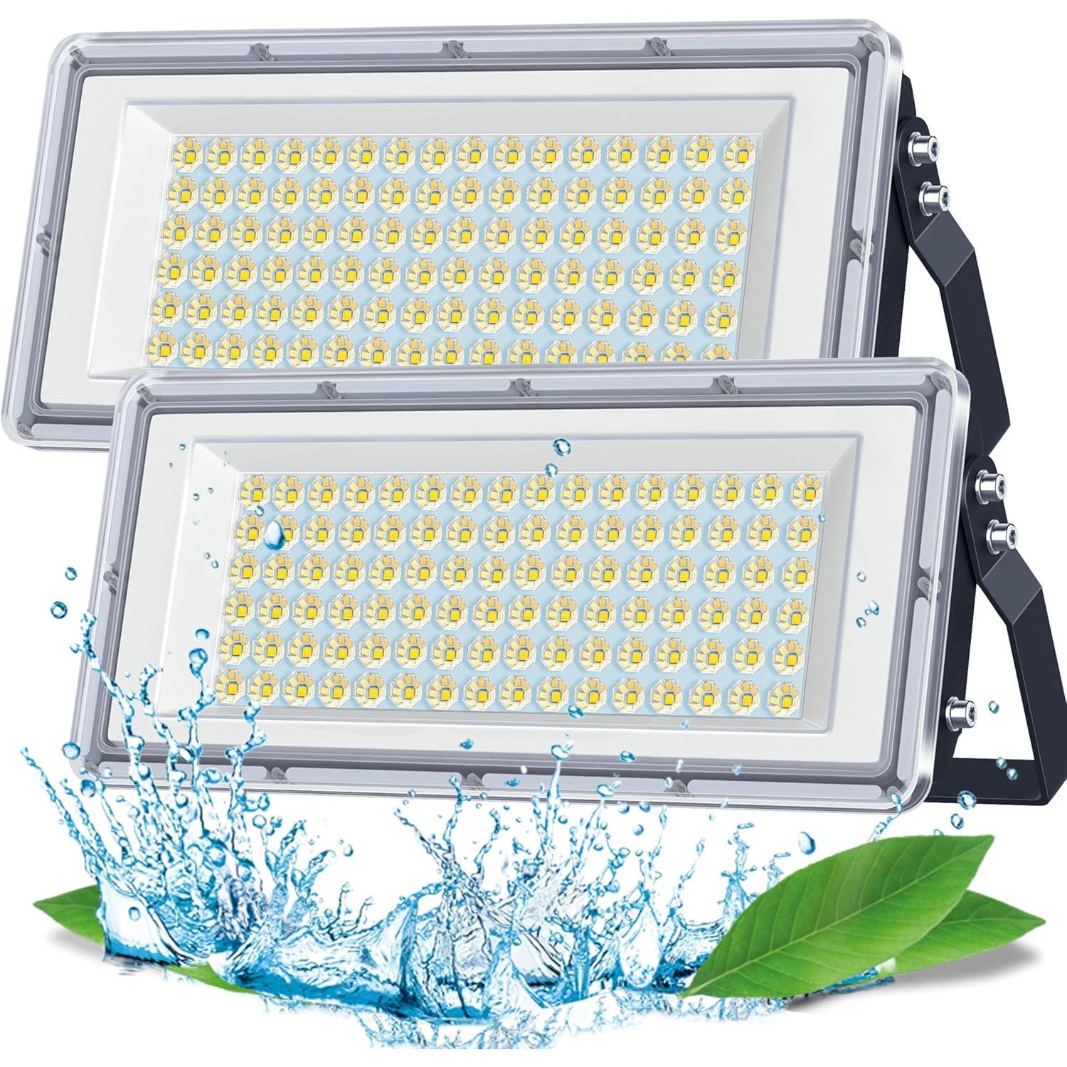 TASINUO 100W 2-Piece Outdoor LED Floodlight 10000LM IP67 Waterproof